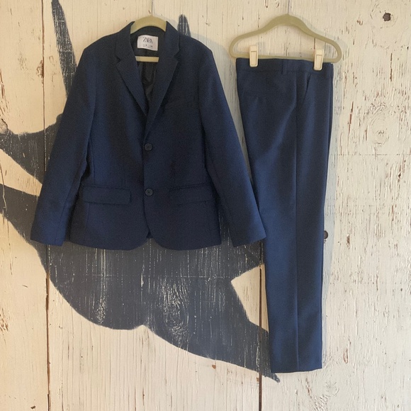 ZARA KIDS TEXTURE WEAVE TAILORED SUIT IN MIDNIGHT NAVY SZ: 10